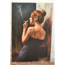 Pintura a óleo do retrato da mulher de fumo